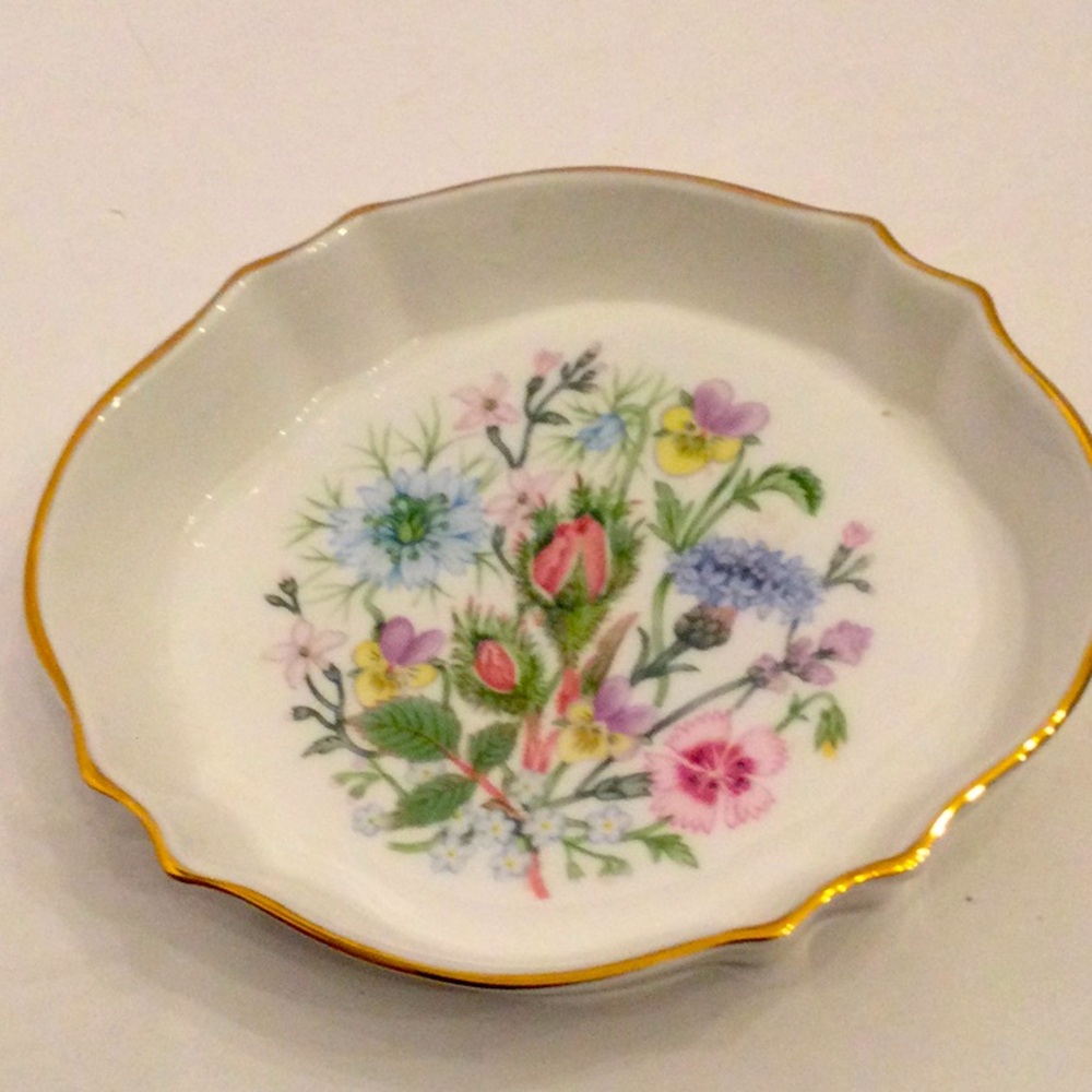 Aynsley “Wild Flower” bone china Trinket dish with  Gold Trim